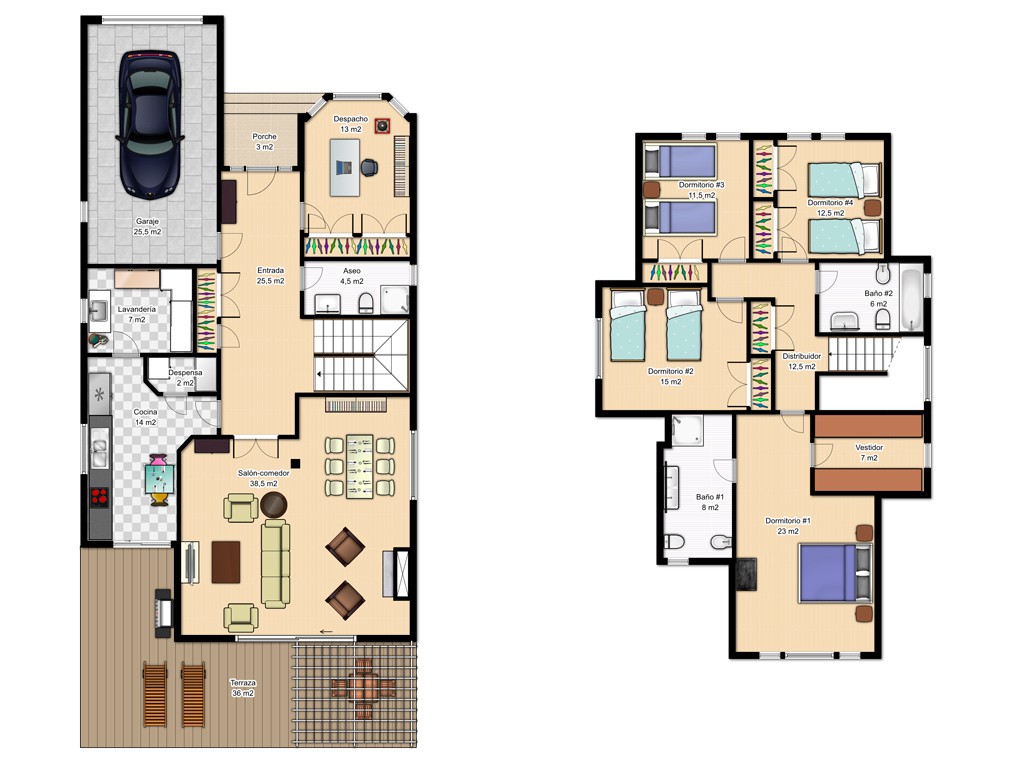 planos de casas de dos pisos estilo americano