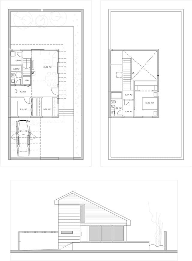 diseño casa en parcela pequeña boceto alzado