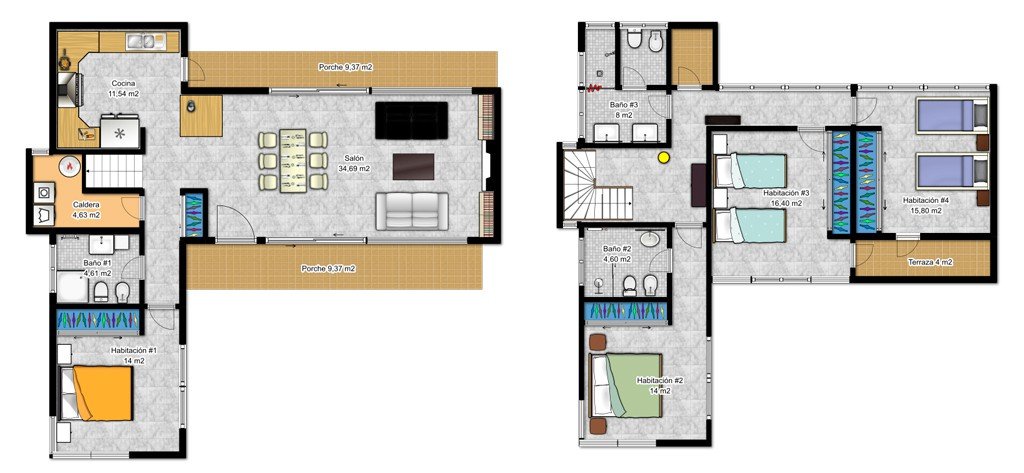 plano de casa minimalista de dos plantas